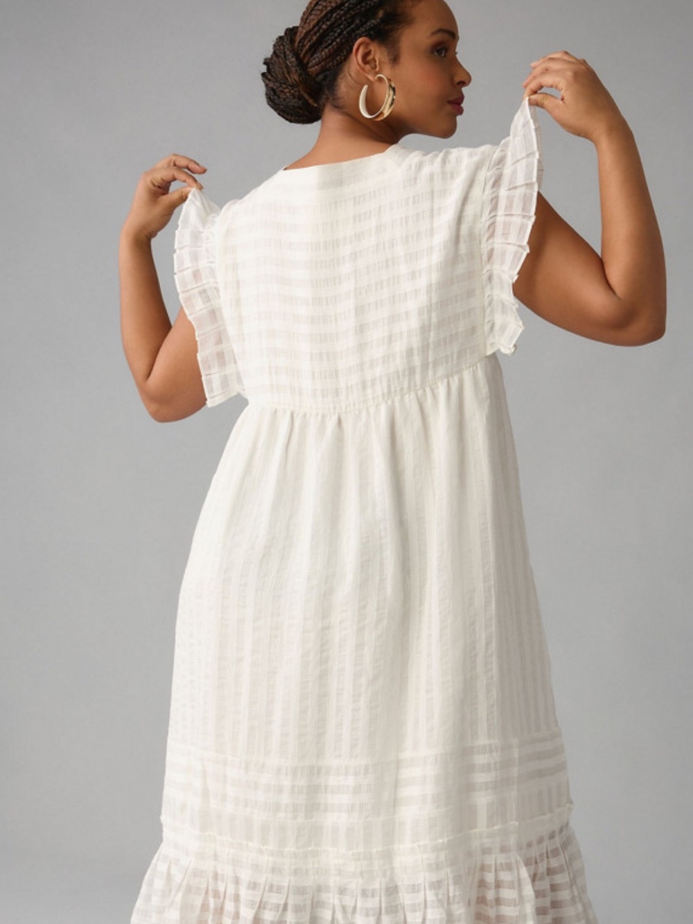 By Anthropologie textured White V-Neck Midi Dress - Picture 7 of 8